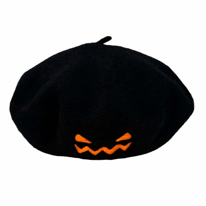 Y2K Fashion Crazy Pumpkin Beret - Trendy 2000s Style Accessory