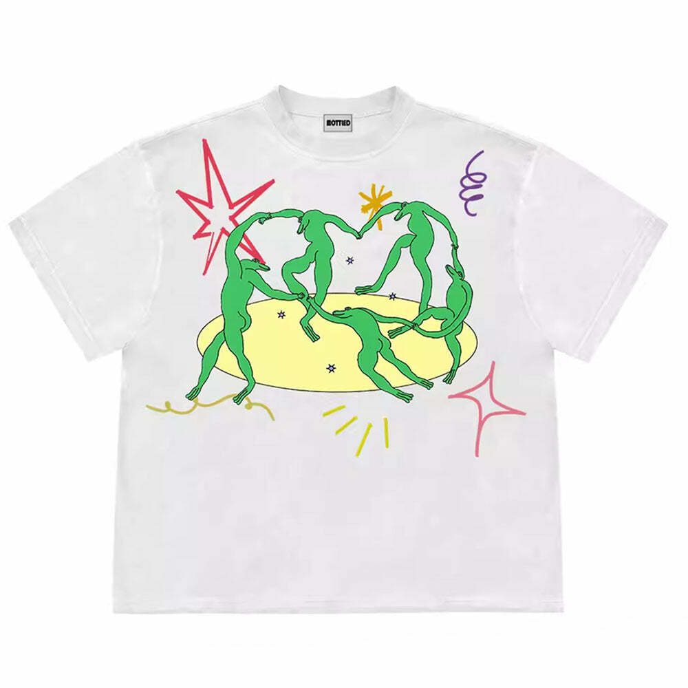 Y2K Fashion Dancing Aliens Graphic T-Shirt - Retro 2000s Style Tee