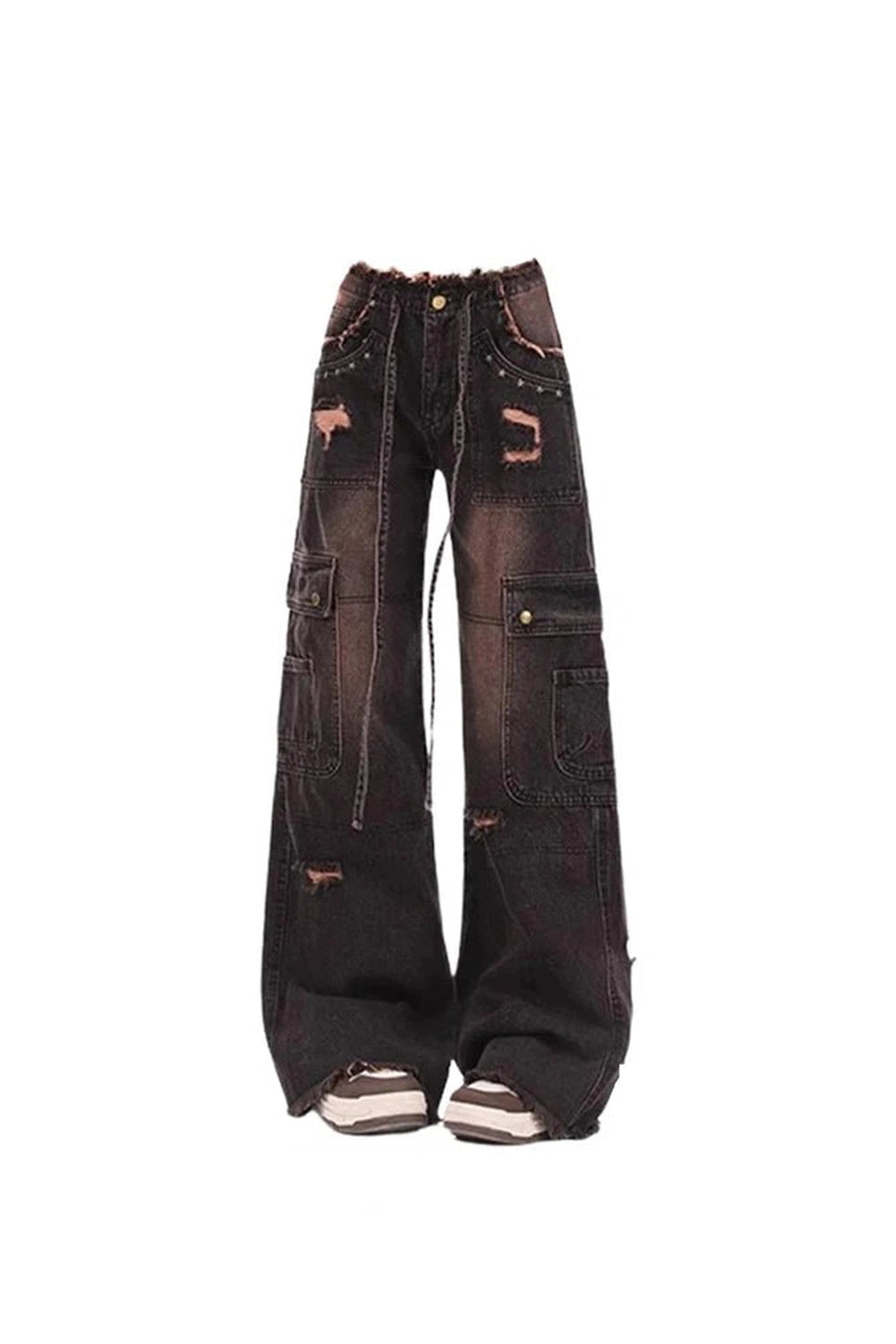 Y2K Fashion Dark Cargo Distressed Jeans - 2000s Style Essential