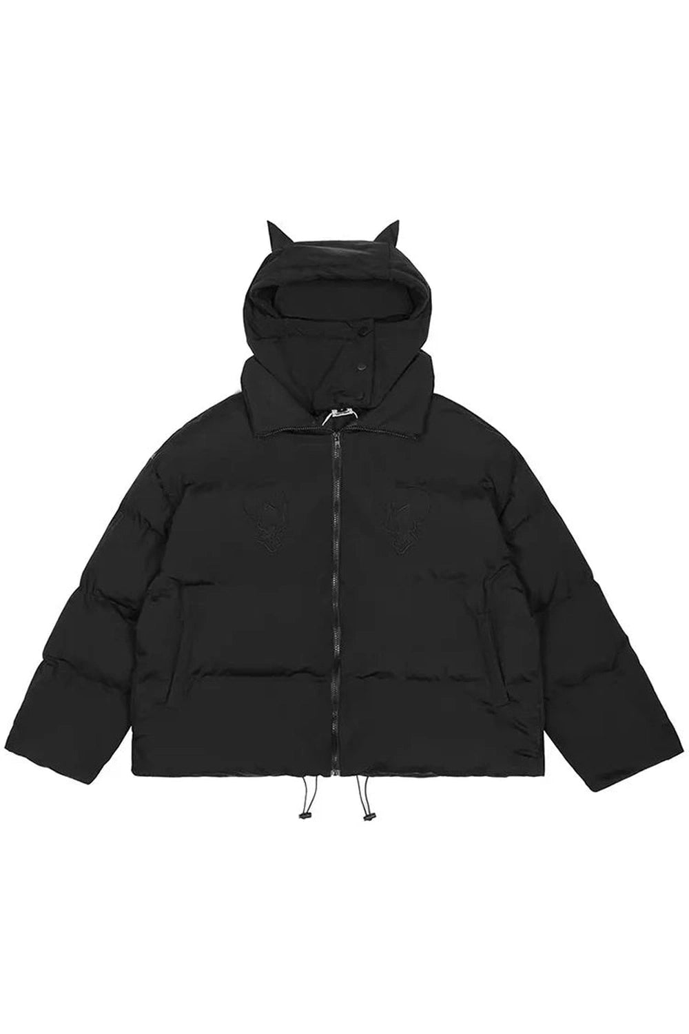 Y2K Fashion Dark Horned Puffer Jacket - Trendy 2000s Style Outerwear