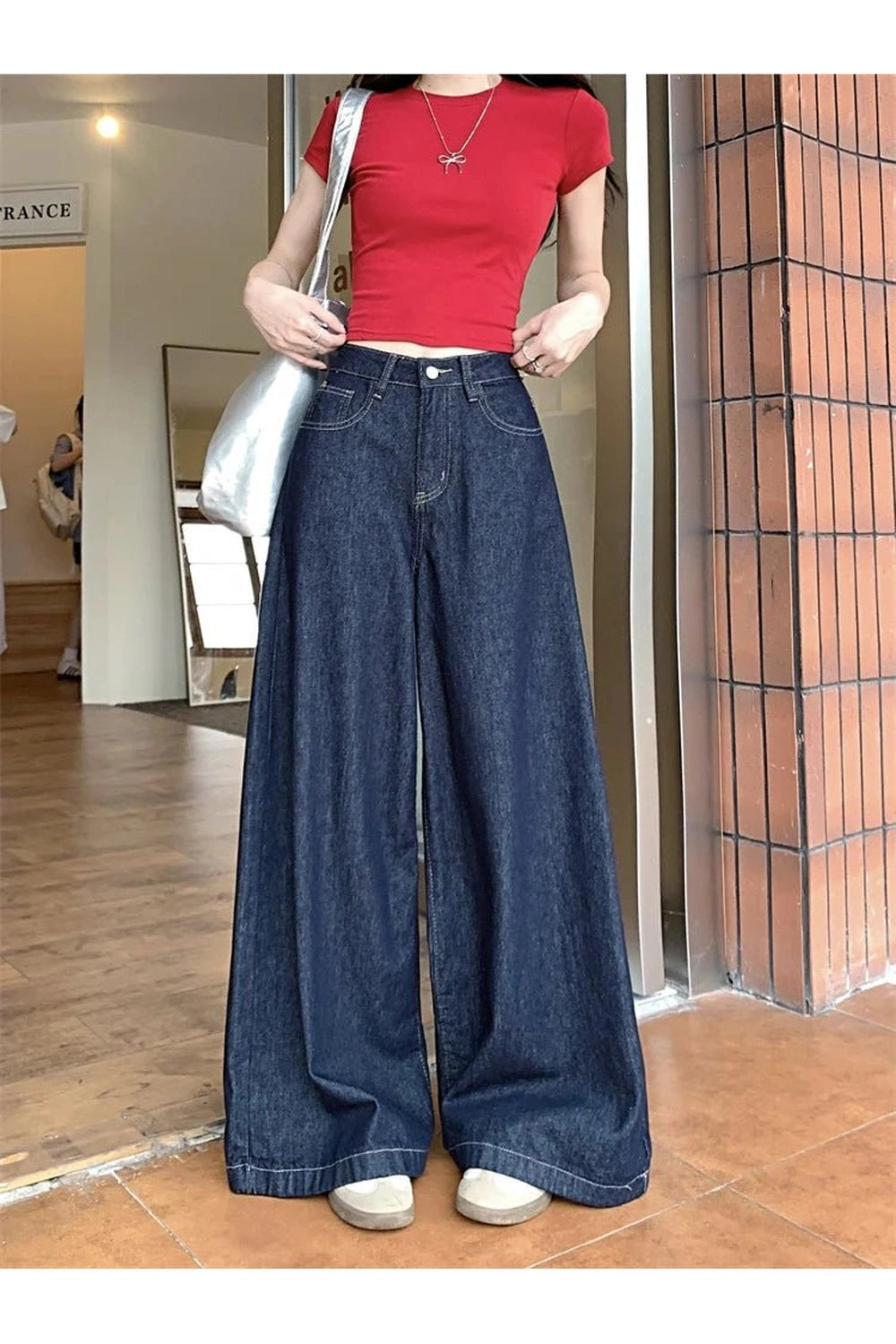 Y2K Fashion Dark Wash Wide-Leg Denim Jeans - 2000s Style Essential