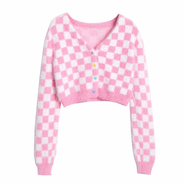 Y2K Fashion Daydream Checkered Cardigan - Trendy 2000s Style Layering