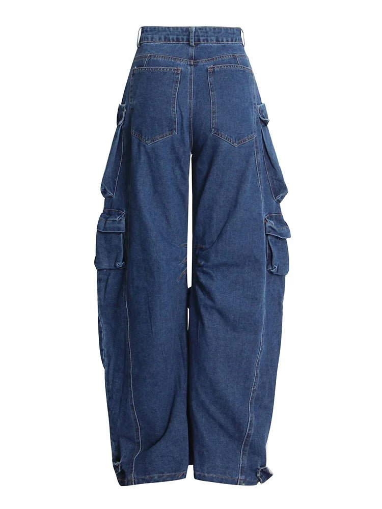 Y2K Fashion Deep Sea Cargo Denim Pants - Trendy 2000s Style Essential