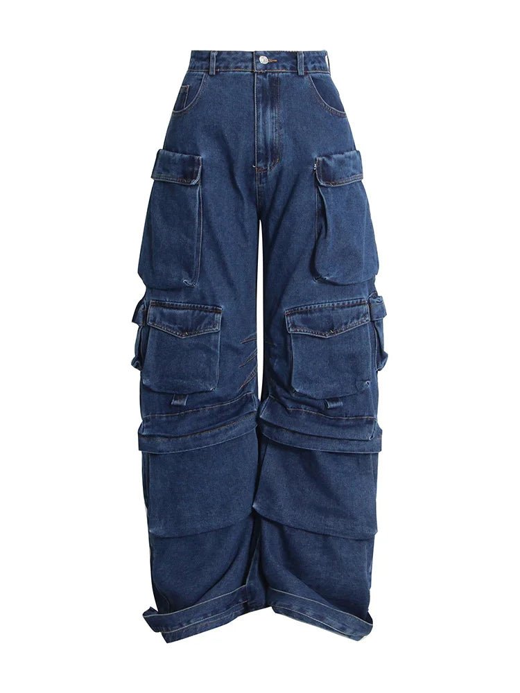 Y2K Fashion Deep Sea Cargo Denim Pants - Trendy 2000s Style Essential