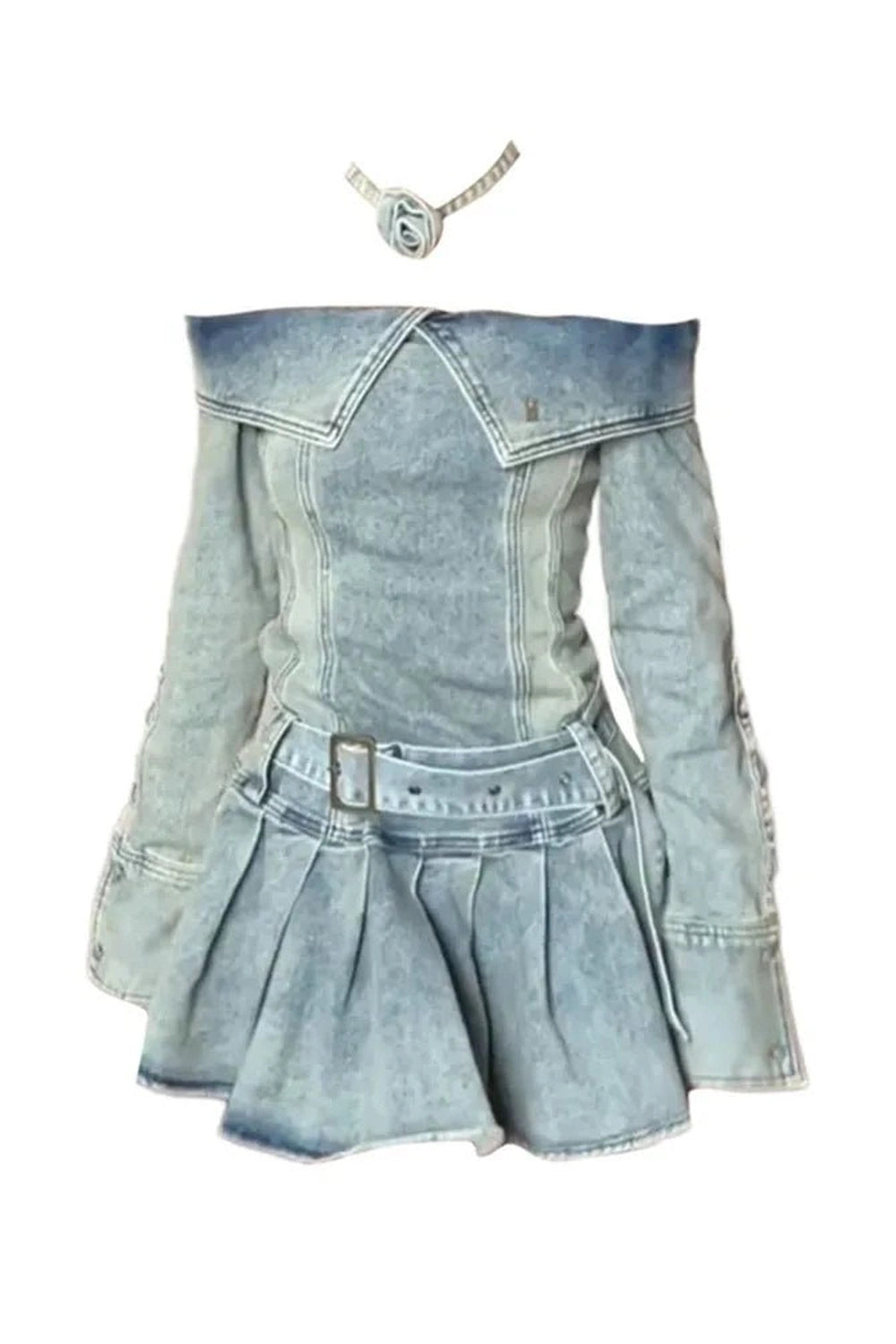 Y2K Fashion Denim Dream Off-Shoulder Mini Dress - 2000s Style Chic