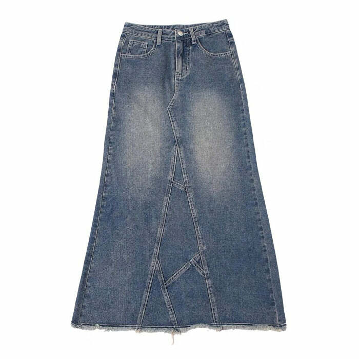 Y2K Fashion Denim Long Skirt - 2000s Style Aesthetic Outfit