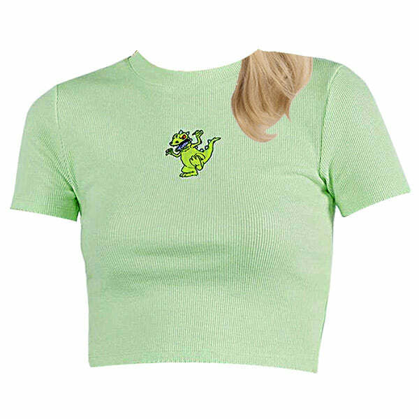 Y2K Fashion Dino Ribbed Tee: Trendy 2000s Style for Effortless Looks