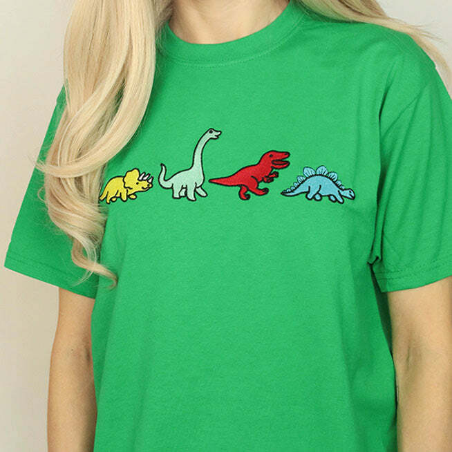 Y2K Fashion Dinosaur Family T-Shirt - Trendy 2000s Style, Size M