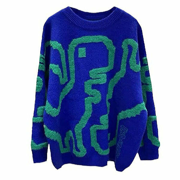 Y2K Fashion Dinosaur Fuzzy Sweater - Trendy 2000s Style for Women