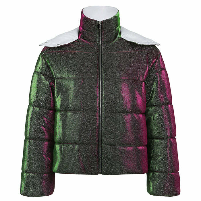 Y2K Fashion Disco Dynasty Puffer Jacket - Retro 2000s Style Outerwear