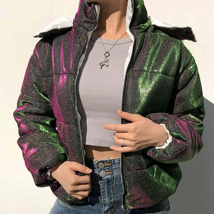 Y2K Fashion Disco Dynasty Puffer Jacket - Retro 2000s Style Outerwear