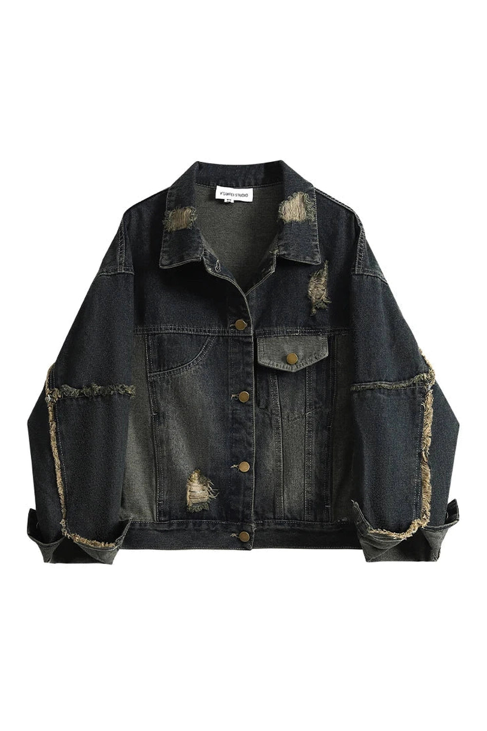 Y2K Fashion Distressed Midnight Denim Jacket - 2000s Style Essential