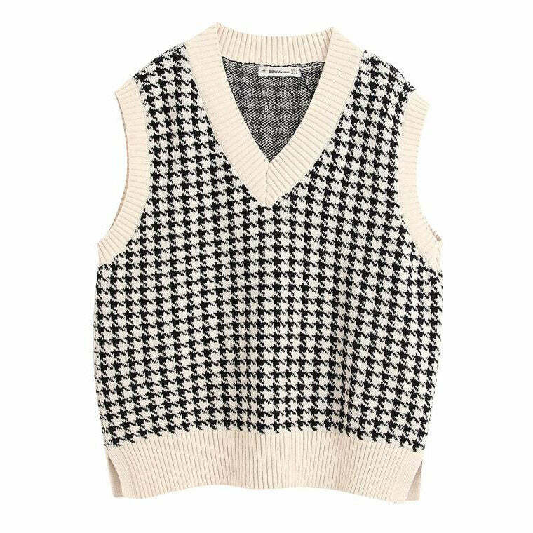 Y2K Fashion Dogtooth Check Vest: Trendy 2000s Style for Modern Looks