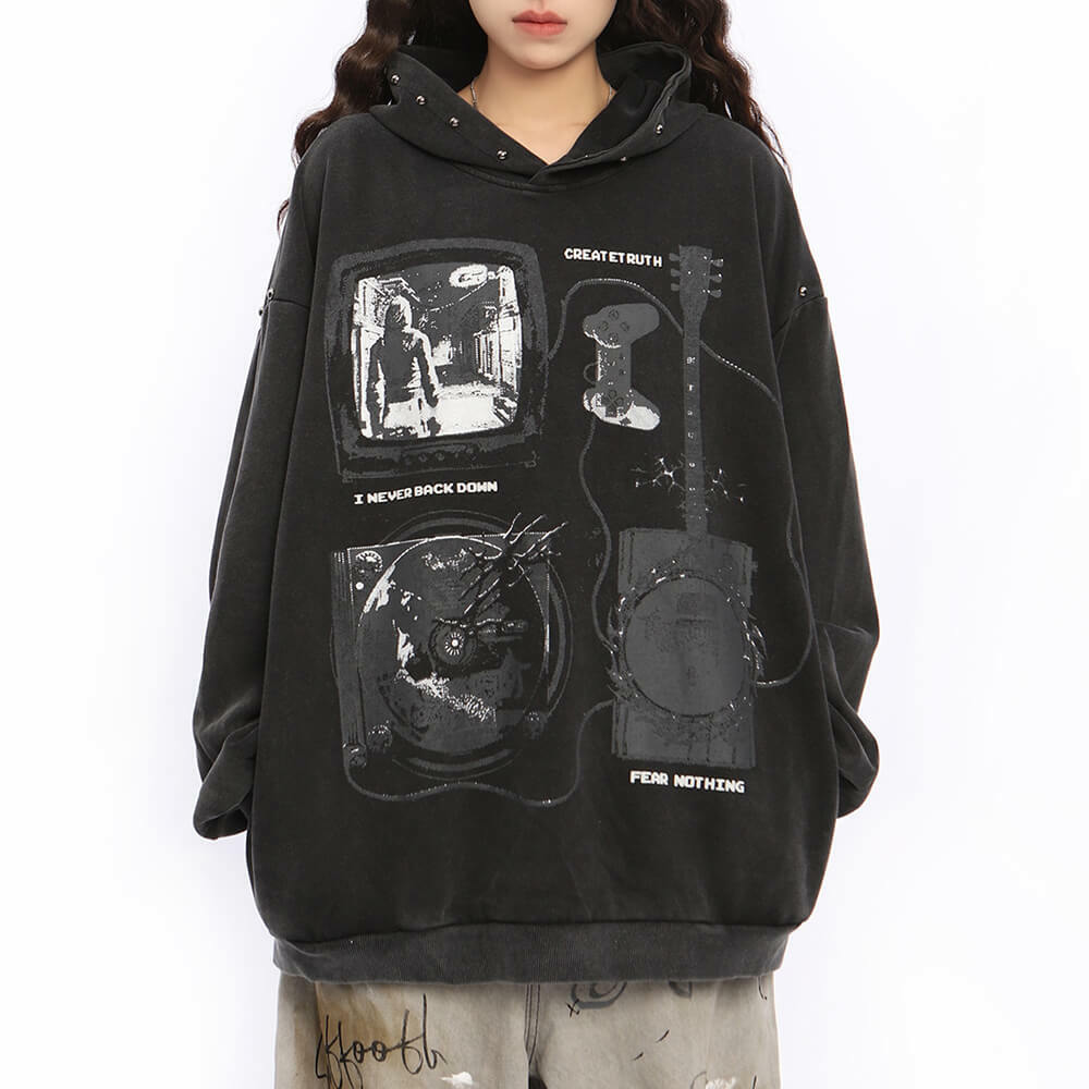 Y2K Fashion Downtown Girl Oversized Hoodie - 2000s Style Essential