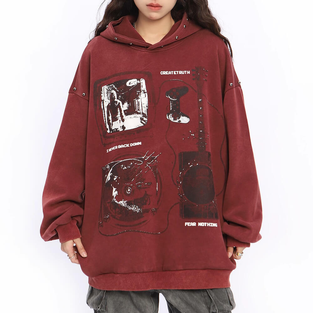 Y2K Fashion Downtown Girl Oversized Hoodie - 2000s Style Essential