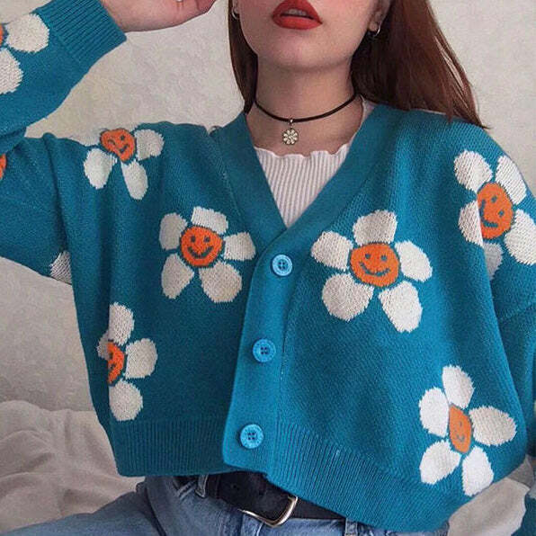 Y2K Fashion Dreams of Daisies Cardigan - Trendy 2000s Style Layering