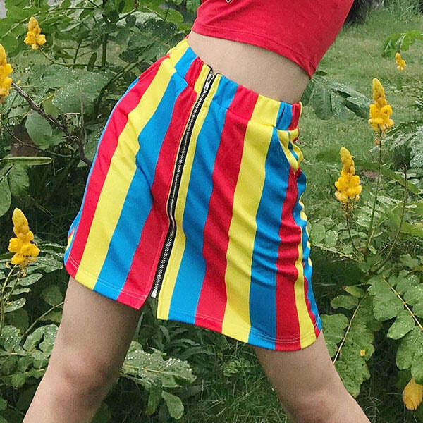 Y2K Fashion Elastic Waist Striped Skirt - Trendy 2000s Style Essential