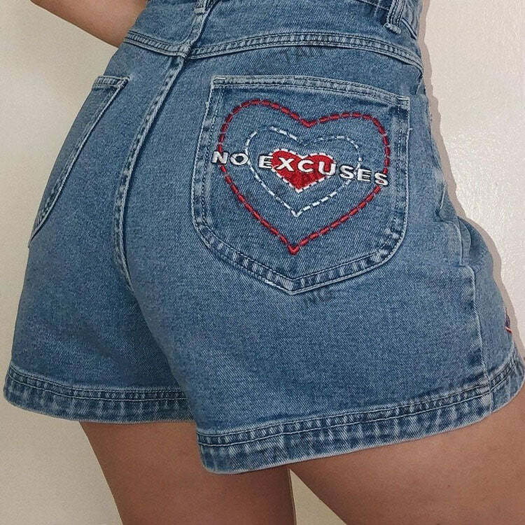 Y2K Fashion Embroidered Denim Shorts - Trendy 2000s Style for Women