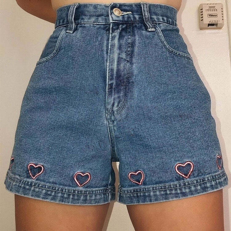 Y2K Fashion Embroidered Denim Shorts - Trendy 2000s Style for Women