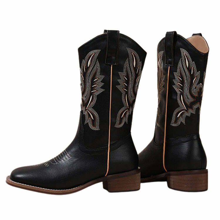 Y2K Fashion Embroidery Cowboy Boots - Trendy 2000s Style Footwear