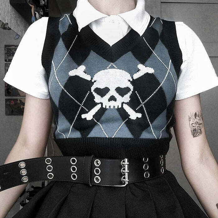 Y2K Fashion Emo Aesthetic Argyle Vest - Retro 2000s Style Top