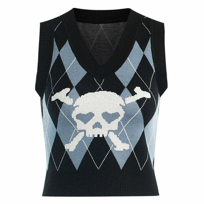 Y2K Fashion Emo Aesthetic Argyle Vest - Retro 2000s Style Top