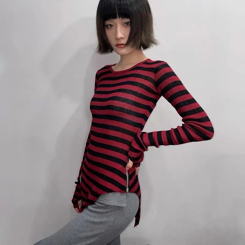 Y2K Fashion Emo Striped Sweater - Retro 2000s Style Top for Trendsetters