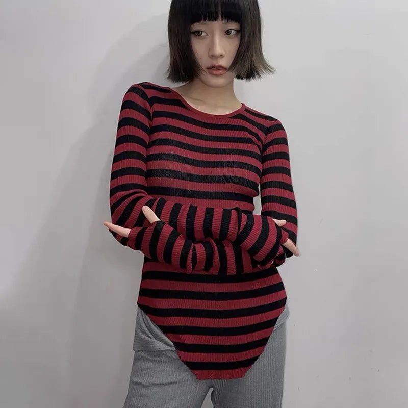 Y2K Fashion Emo Striped Sweater - Retro 2000s Style Top for Trendsetters