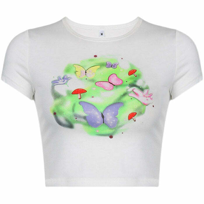 Y2K Fashion Fairy Garden Crop Top - Trendy 2000s Style Aesthetic