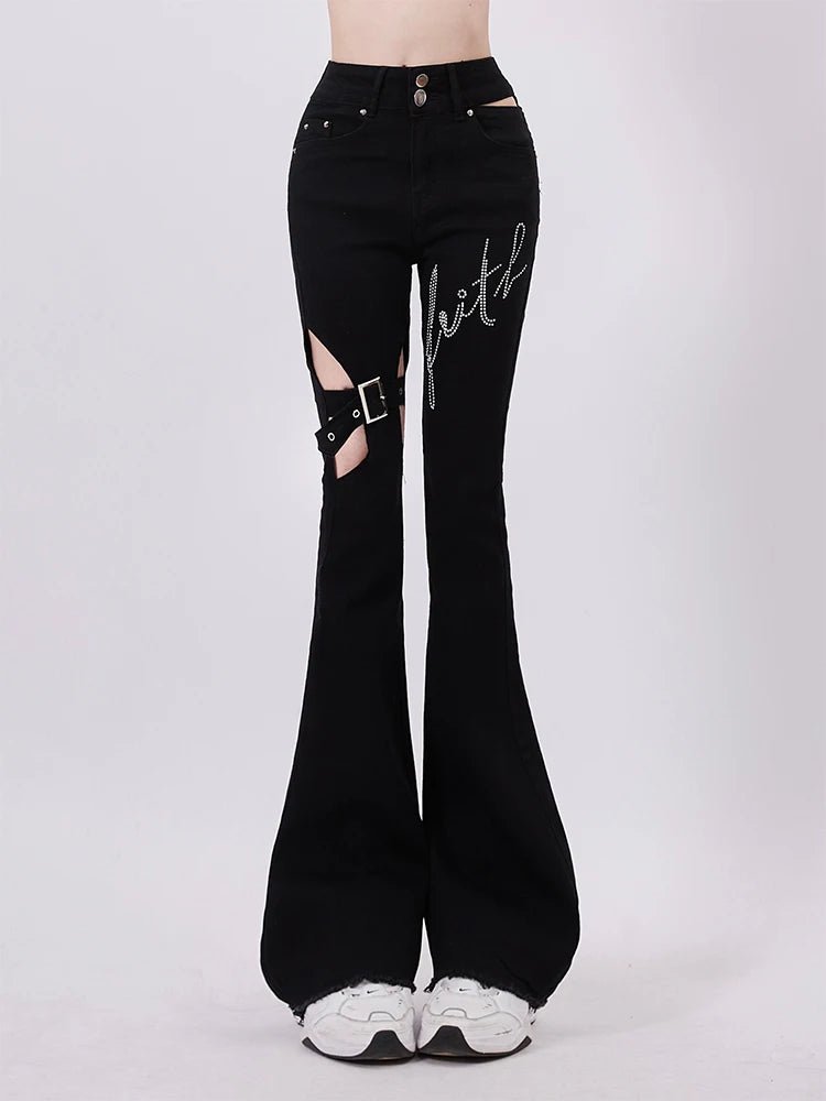 Y2K Fashion Faith Buckled Flare Pants - Trendy 2000s Style Statement