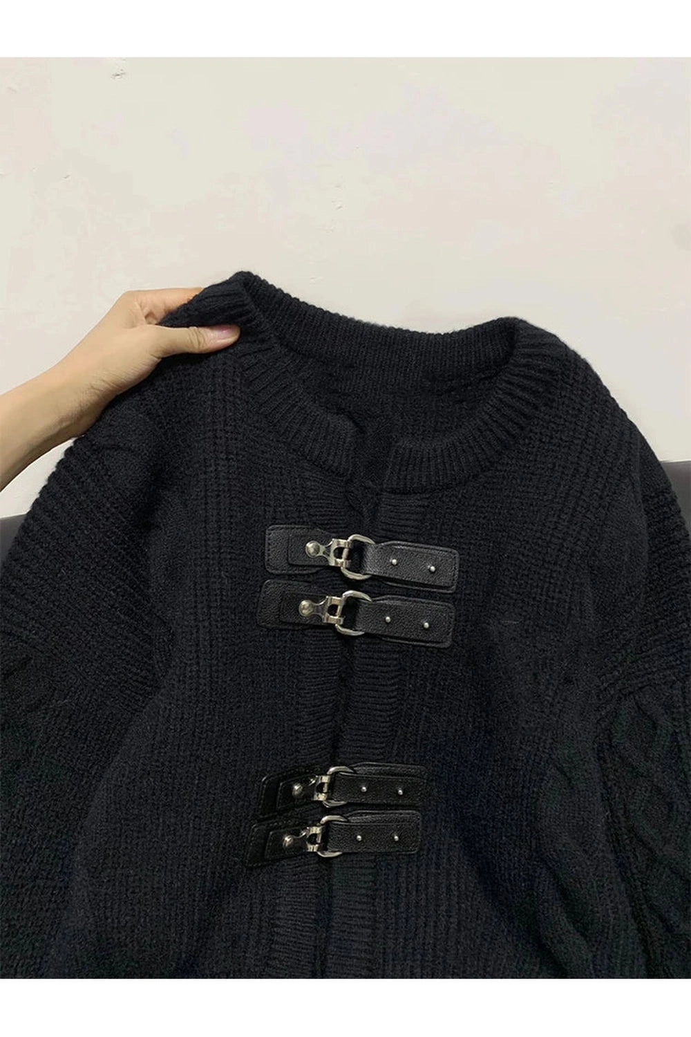 Y2K Fashion Fall Buckled Cable Knit Cropped Sweater - 2000s Style