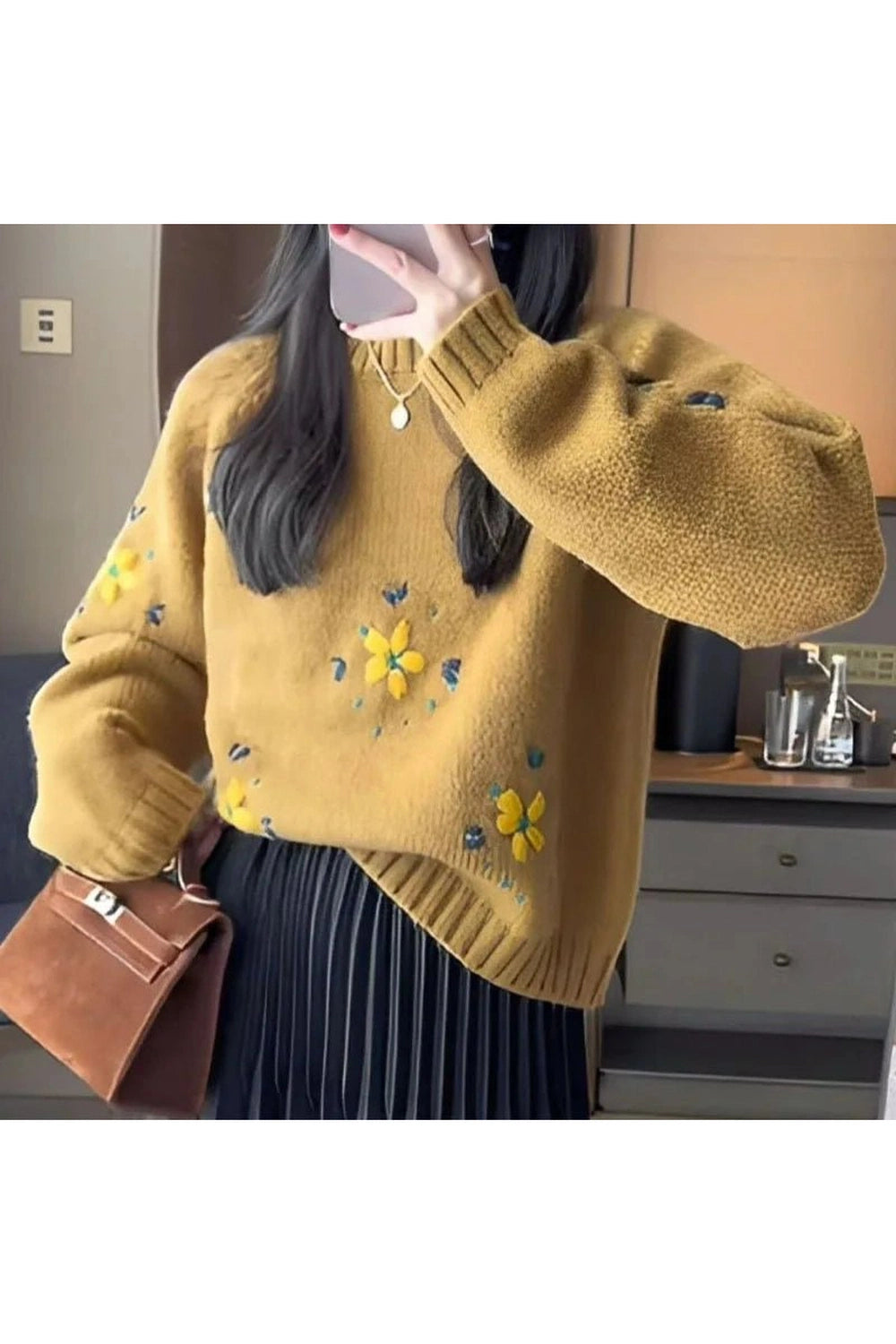 Y2K Fashion Fall Daisy Daydream Knit Sweater - 2000s Style Essential