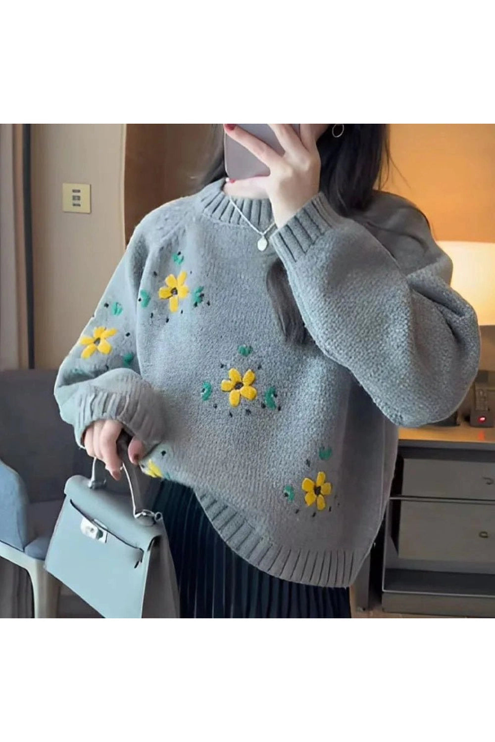 Y2K Fashion Fall Daisy Daydream Knit Sweater - 2000s Style Essential