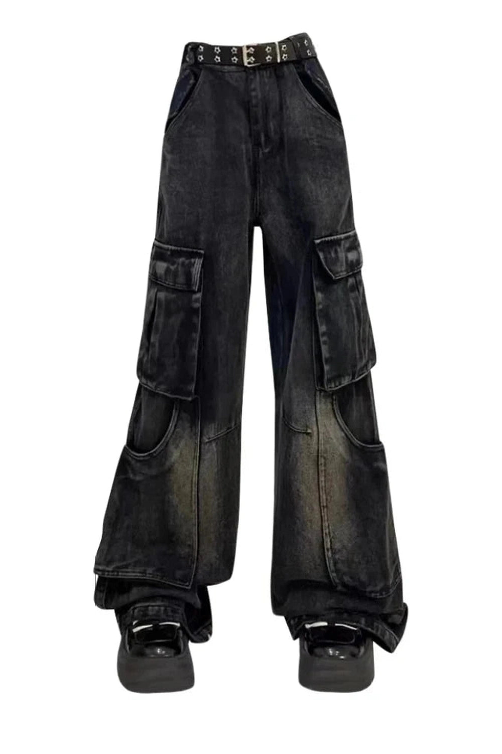 Y2K Fashion Fall Gothic Cargo Flare Jeans - 2000s Style Statement