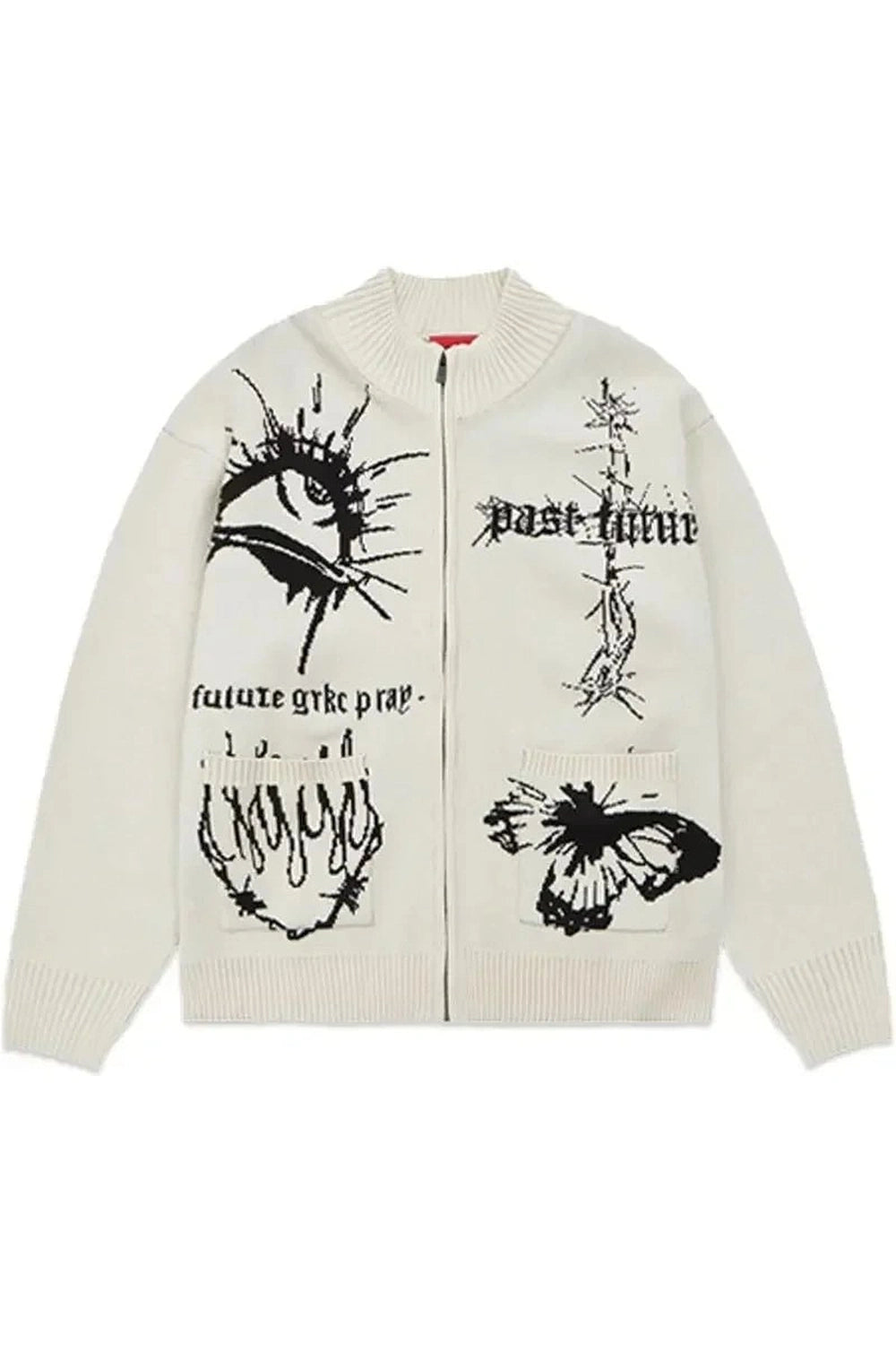 Y2K Fashion Fall Gothic Graphic Zip-Up Cardigan for Trendy Outfits