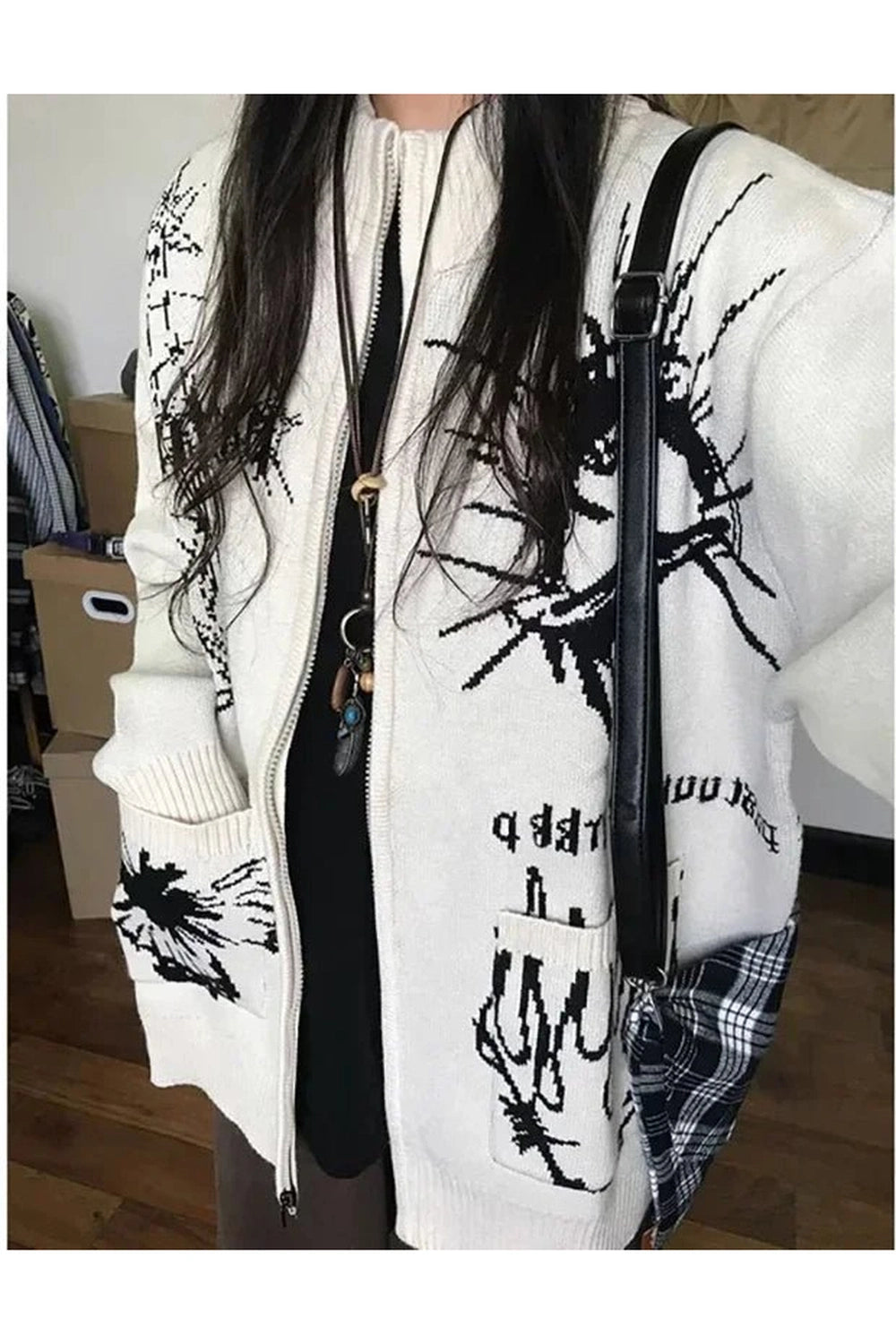 Y2K Fashion Fall Gothic Graphic Zip-Up Cardigan for Trendy Outfits