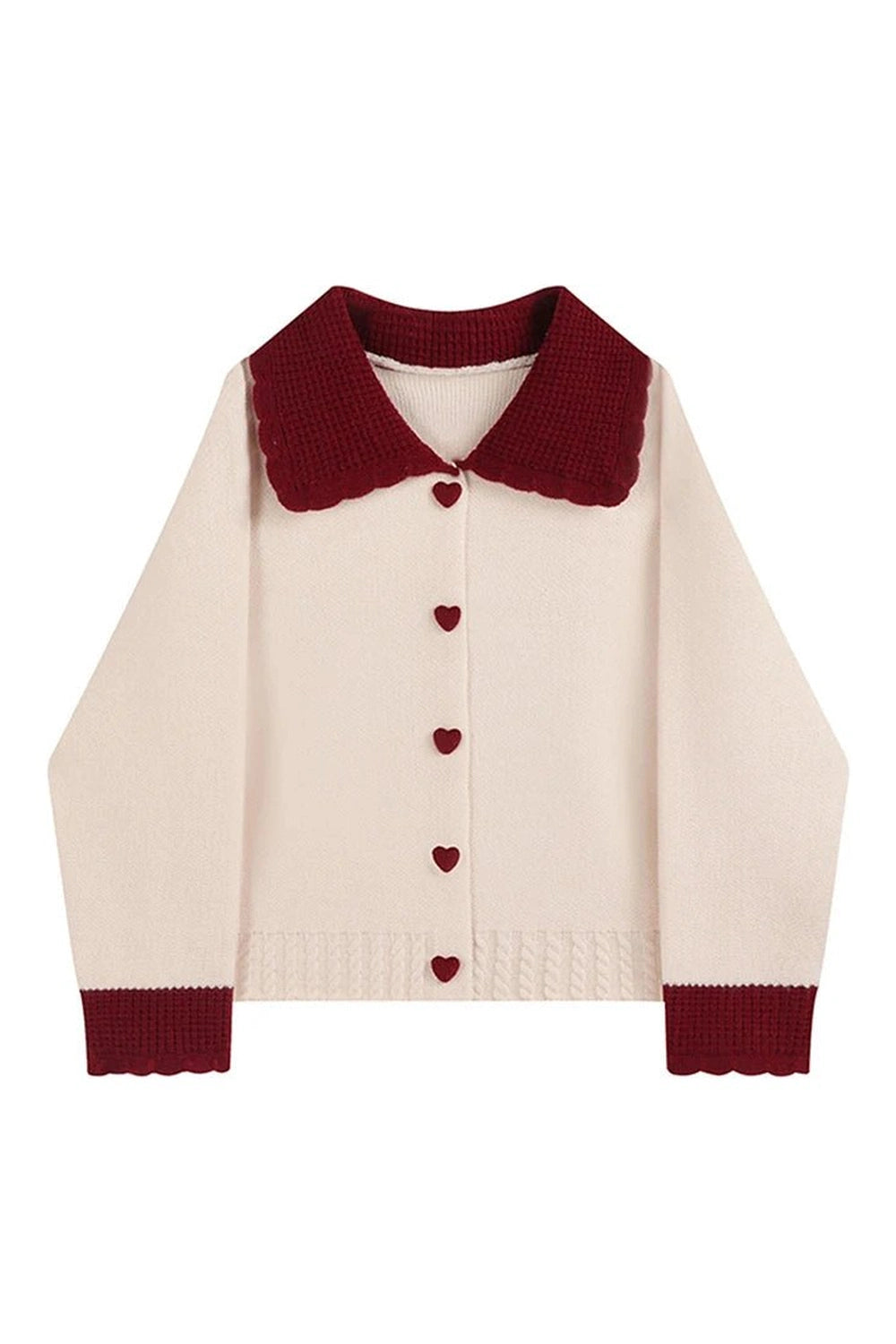 Y2K Fashion Fall Heart Button Contrast Collar Cardigan for Trendy Looks