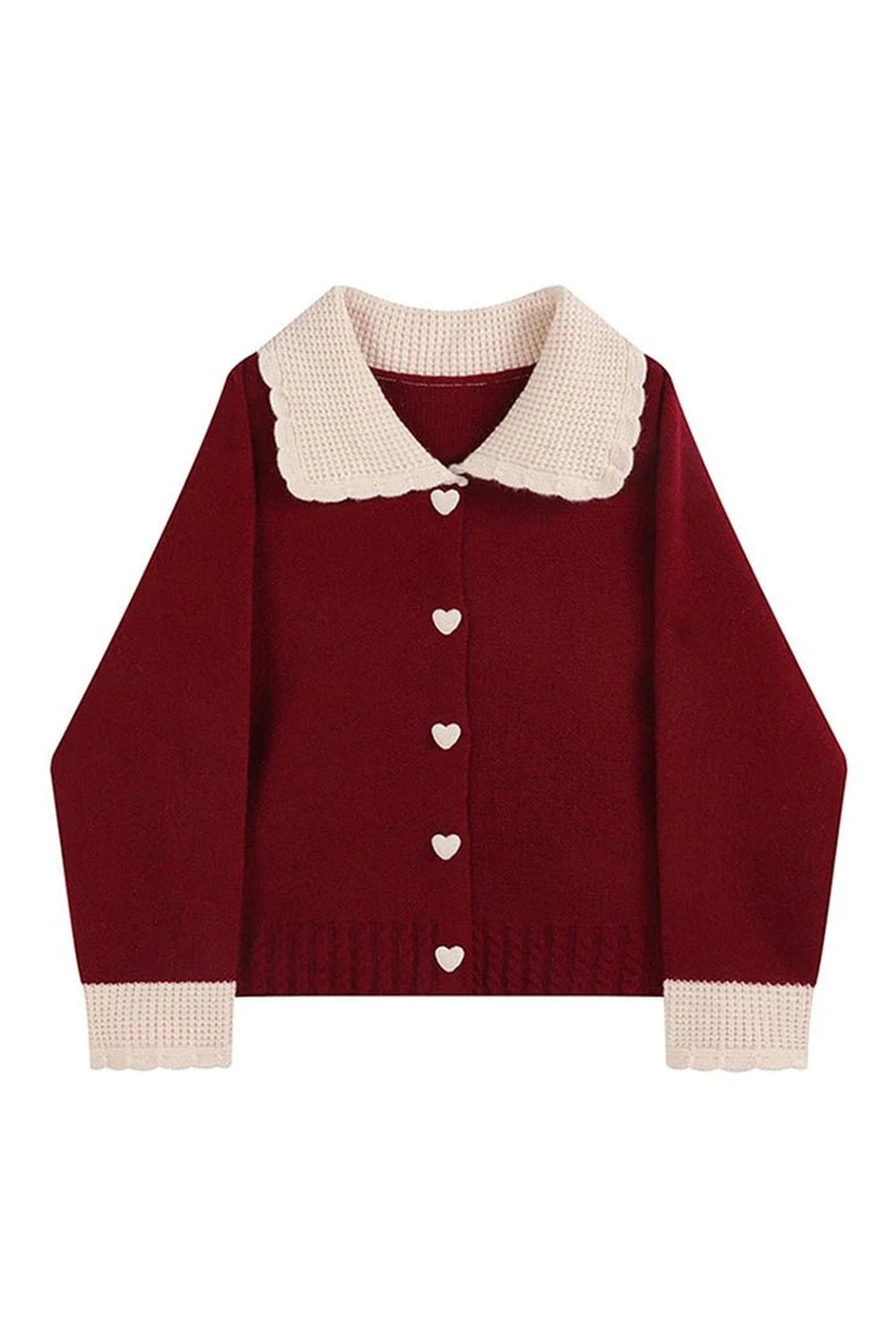 Y2K Fashion Fall Heart Button Contrast Collar Cardigan for Trendy Looks