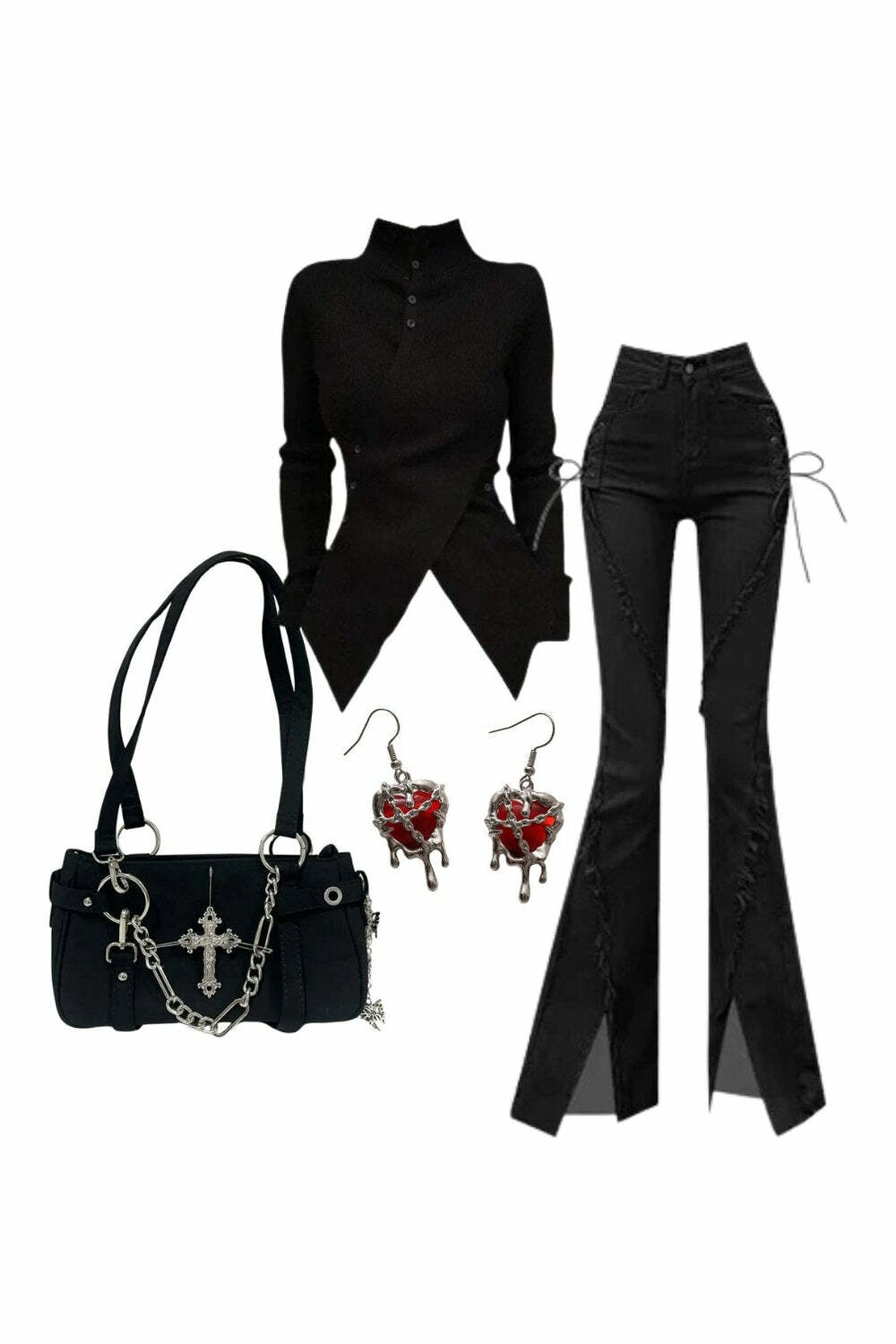 Y2K Fashion: Fall Lace-Up Flare Jeans & Asymmetrical Sweater Outfit