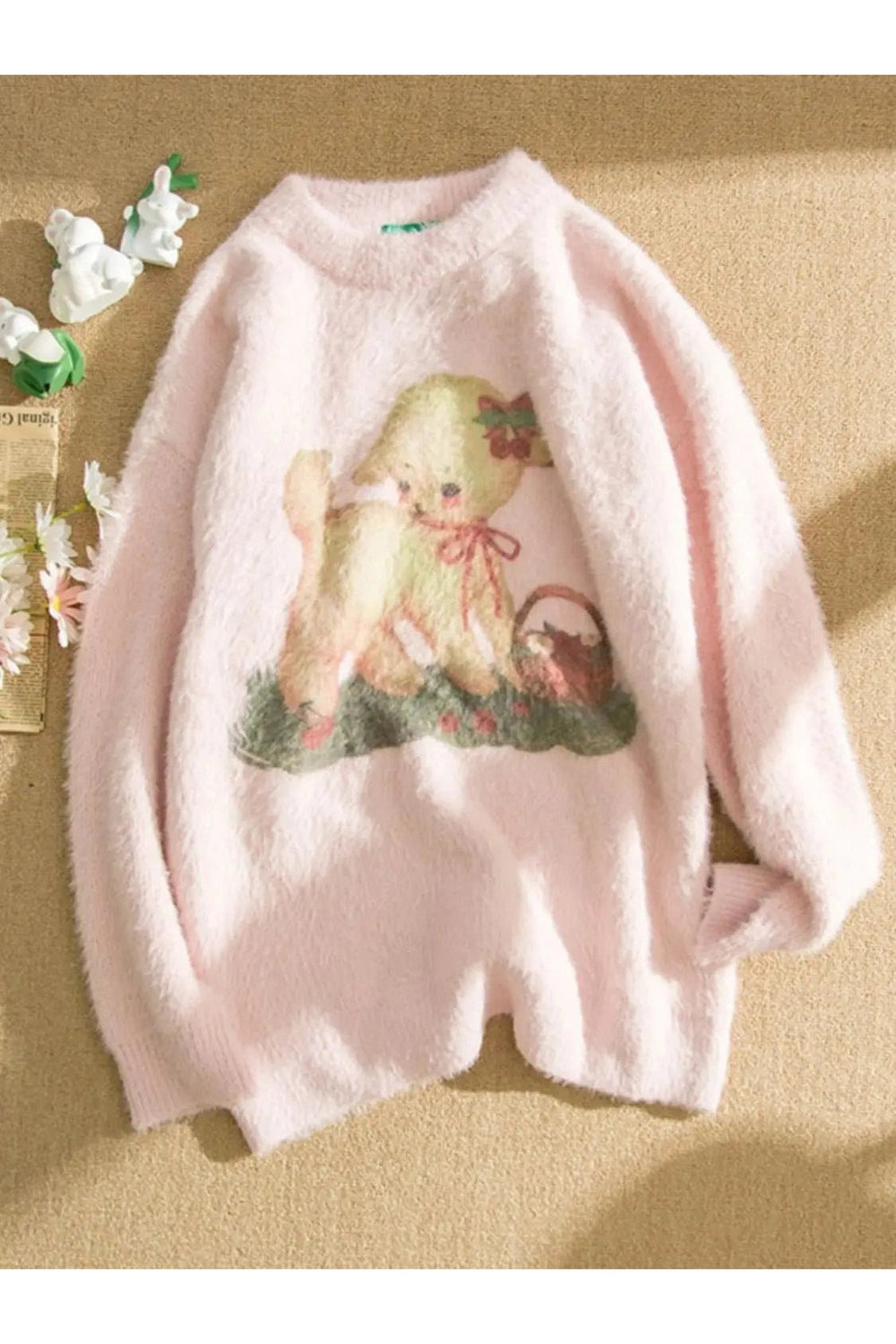 Y2K Fashion Fall Lamb Dream Fleece Sweater - Cozy 2000s Style Essential