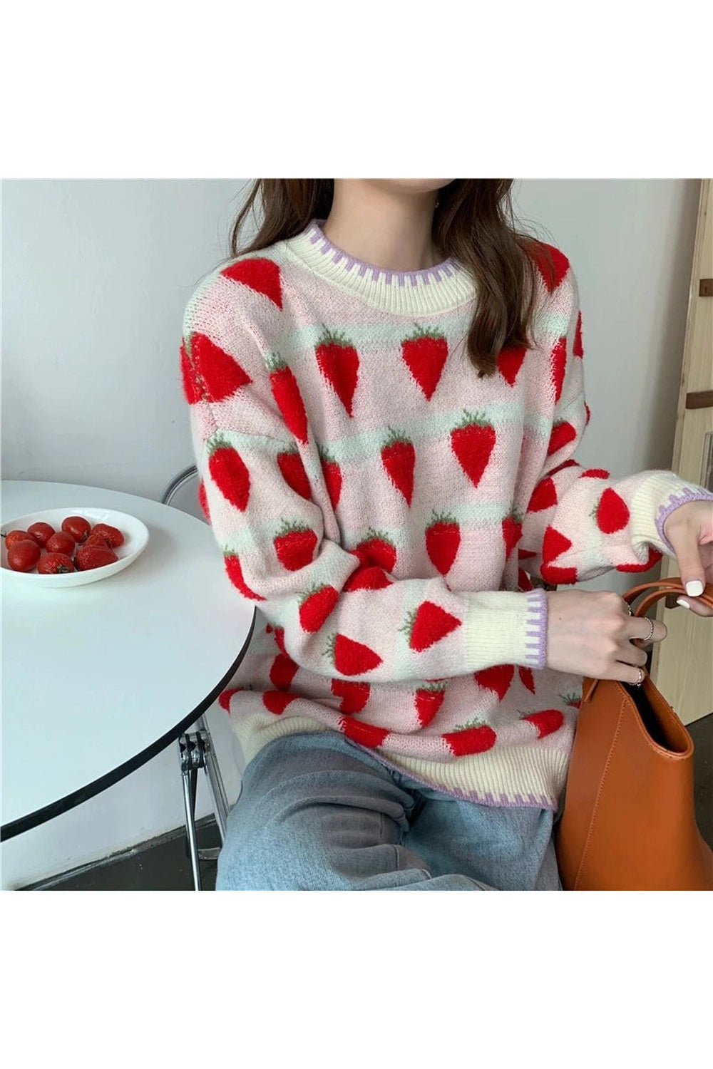 Y2K Fashion Fall Strawberry Fields Knit Sweater - 2000s Style Essential