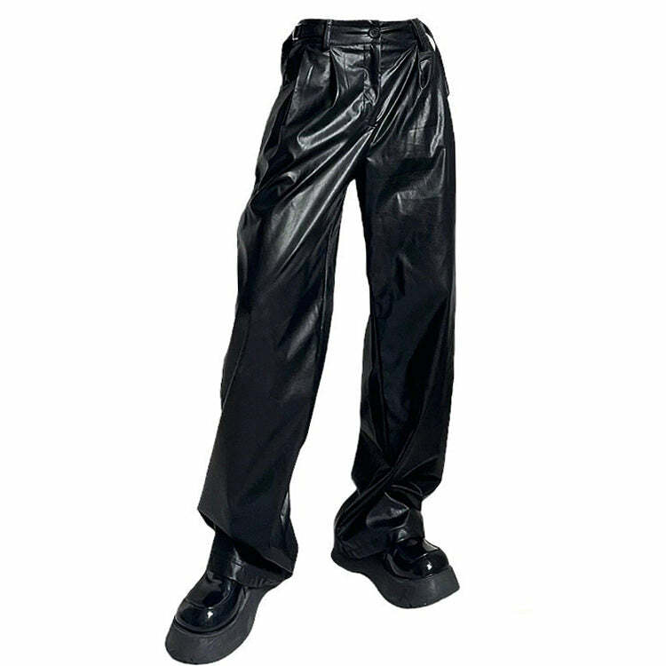 Y2K Fashion Faux Leather Grunge Pants - 2000s Style Statement Piece