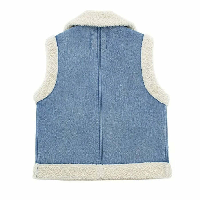 Y2K Fashion Faux Sherpa Lined Denim Vest - Trendy 2000s Style Essential