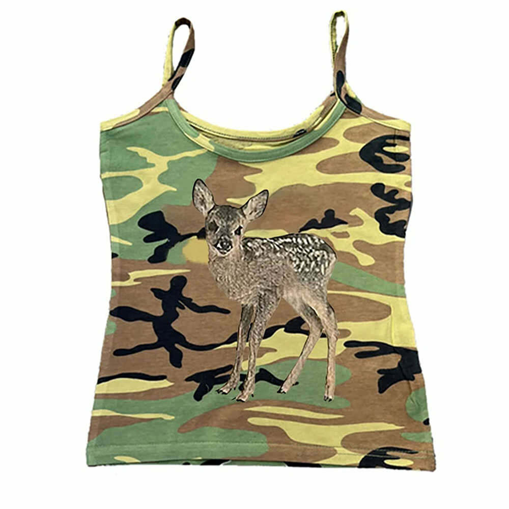 Y2K Fashion Fawn Print Camouflage Tank Top - Trendy 2000s Style