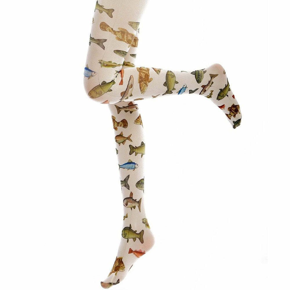 Y2K Fashion Fish Print Tights - Trendy 2000s Style for Unique Outfits