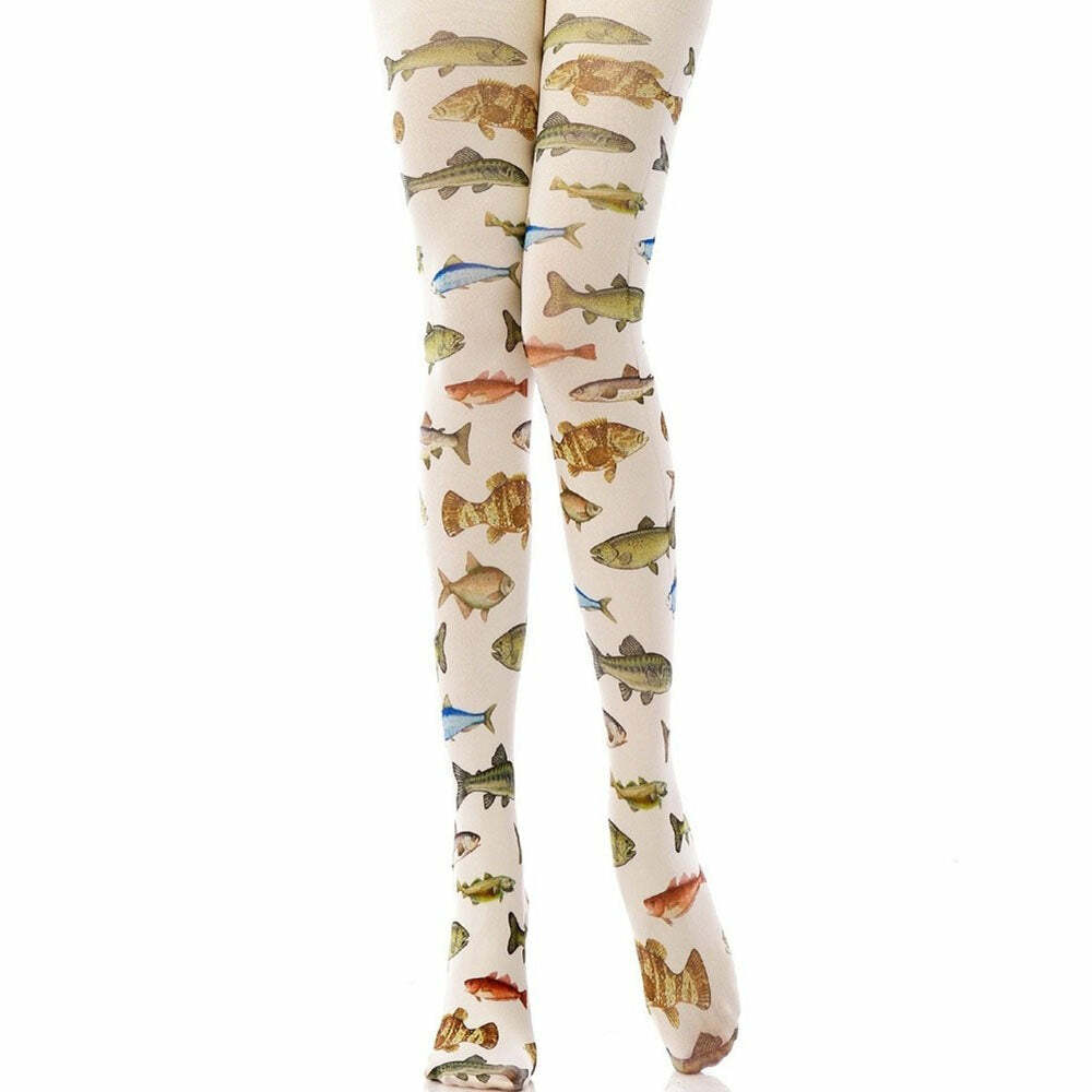 Y2K Fashion Fish Print Tights - Trendy 2000s Style for Unique Outfits