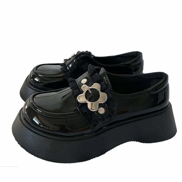 Y2K Fashion Flower Buckle Chunky Platforms - Trendy 2000s Style Shoes