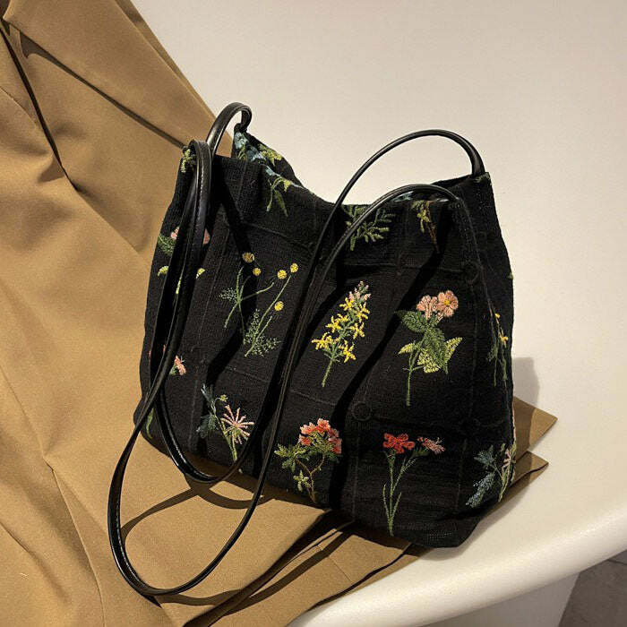 Y2K Fashion Flower Embroidery Bag - Trendy 2000s Style Accessory