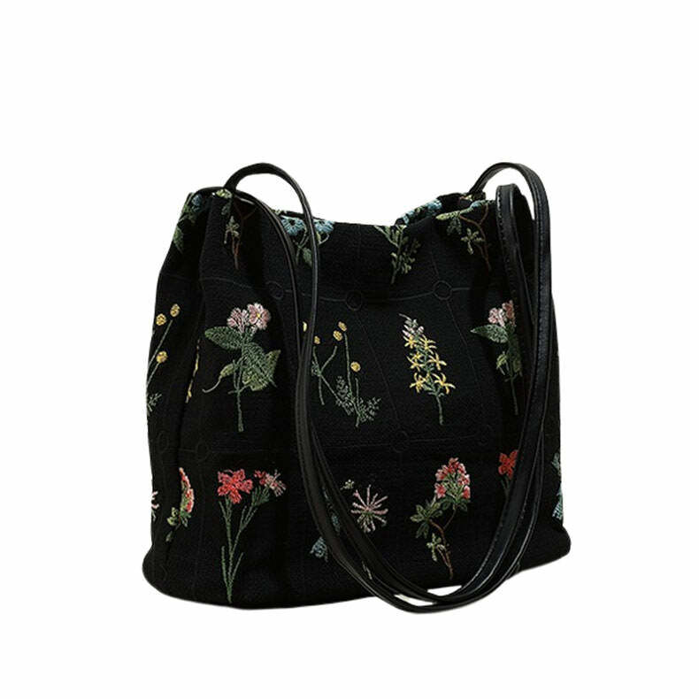 Y2K Fashion Flower Embroidery Bag - Trendy 2000s Style Accessory