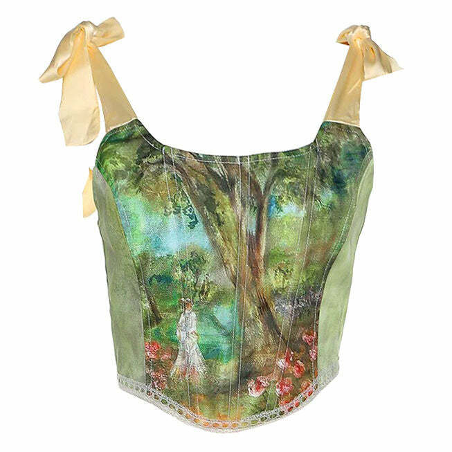 Y2K Fashion Forest Fairy Corset Top - 2000s Style Aesthetic Clothing